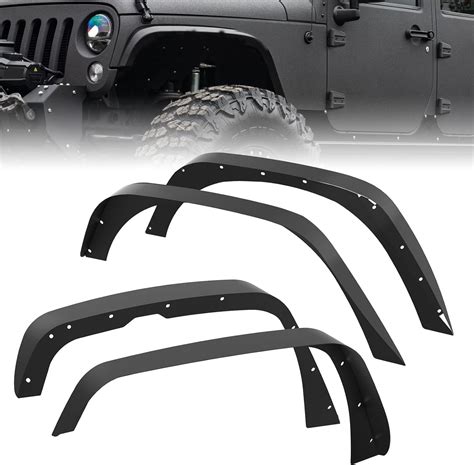 Flat Front & Rear Fender Flares Compatible with 2018-2024 Jeep Wrangler JL, New Thicken 4 PCS ...