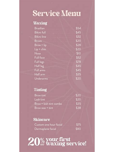 Image result for Service Menu Chart