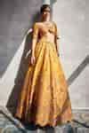 Buy Yellow Organza Sequins, Embroidery V-neck Marigold Lehenga Set For ...