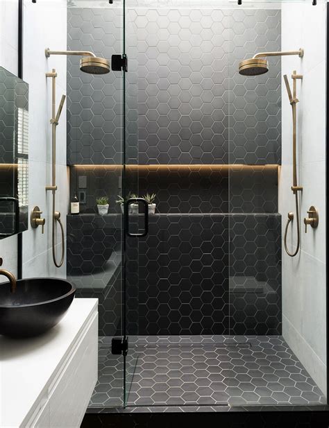 Modern Black and White Bathroom with Hexagon Tiles