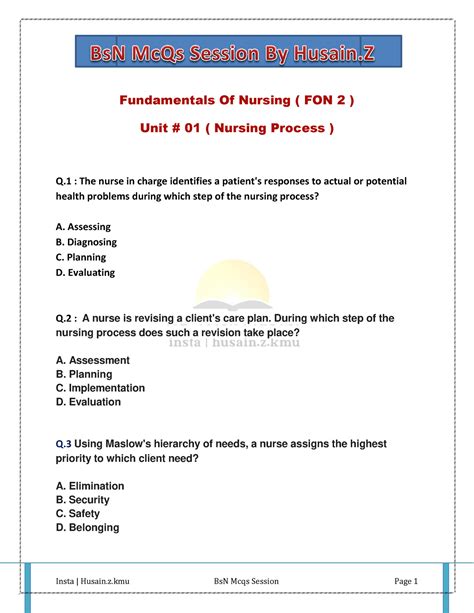 FON chapter wise mcqs by Husain.Z - Fundamentals Of Nursing ( FON 2 ...