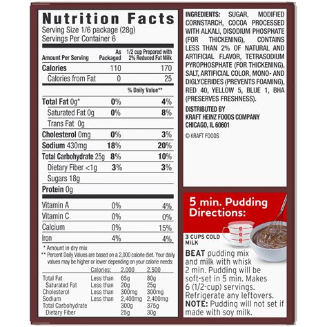 Sugar Free Chocolate Pudding Nutrition Jello Nutritionix - the ...