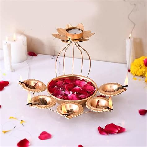 Buy CraftVatika Metal Lotus Tealight Candle Holder for Diwali ...