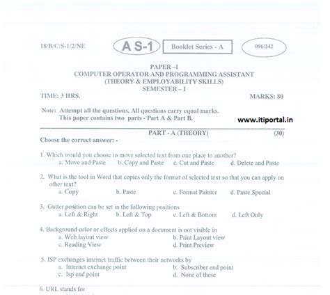 ITI COPA NCVT Question Paper PDF 2018 (Theory) - ITI Portal