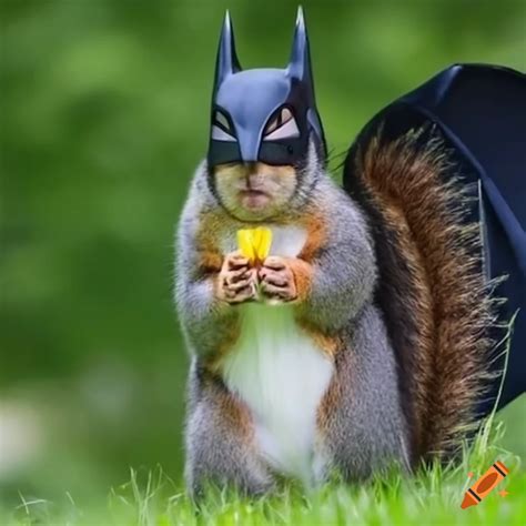 Cute squirrel wearing a batman costume on Craiyon