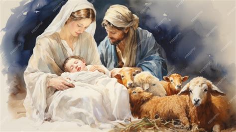 Premium Photo | The birth of Jesus in a barn the first star night desert shepherds wise men ...