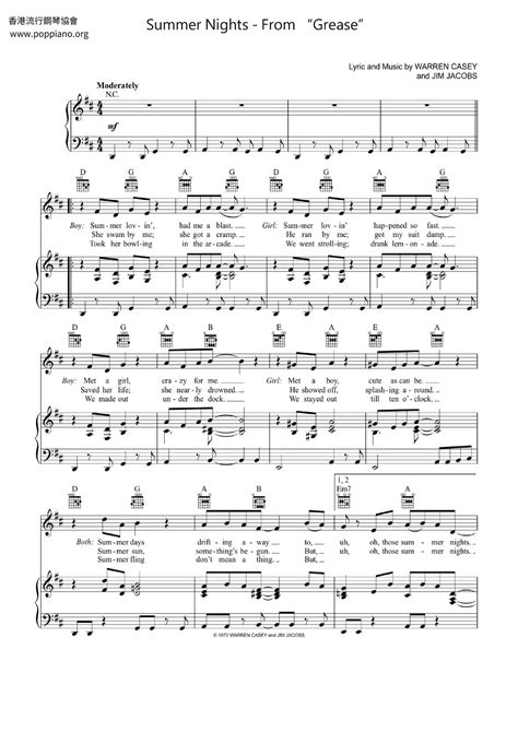 Grease-Summer Nights - From "Grease" Sheet Music pdf, - Free Score ...
