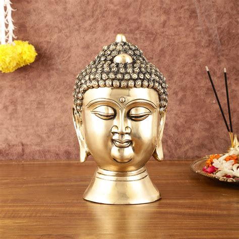 Buy Pure Brass Unique Buddha Head Statue with Mani - 9" - Budhshiv.com