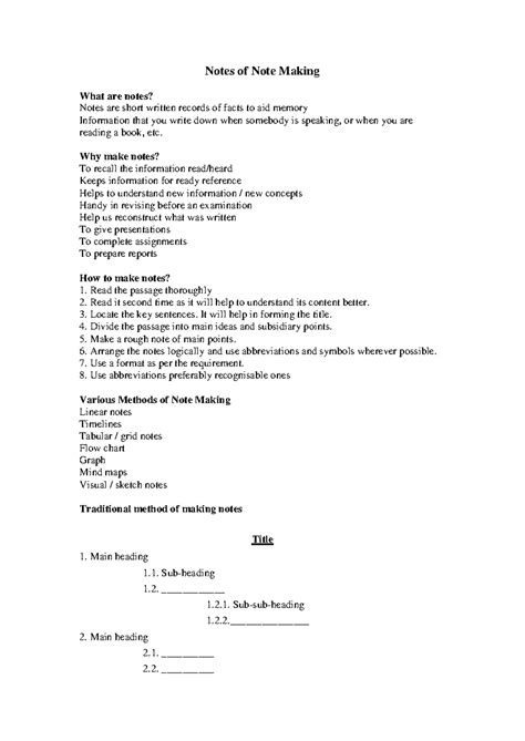 Notes of note making - Notes of Note Making What are notes? Notes are ...