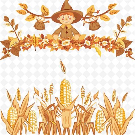 Harvest belt with corn husks and scarecrows on it decoration png ...