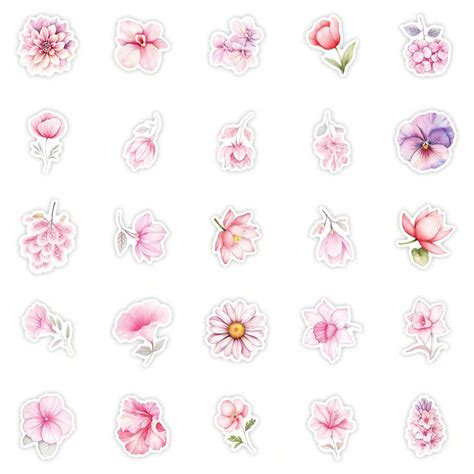50 szt. naklejek kwiatowych, różowe wodoodporne naklejki artystyczne na ...