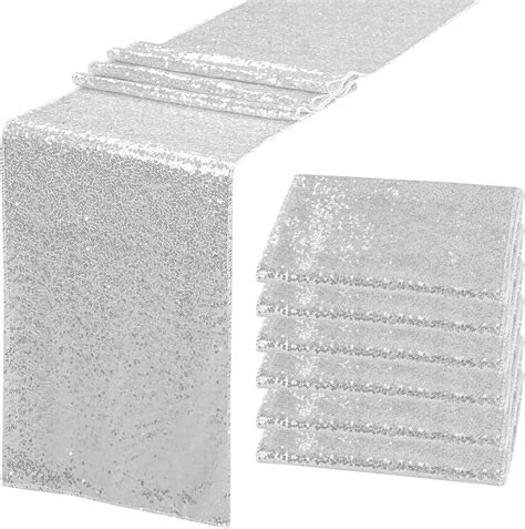 Amazon.com: 6 Pack Silver Sequin Table Runner 12" x 72" Sparkle Table ...