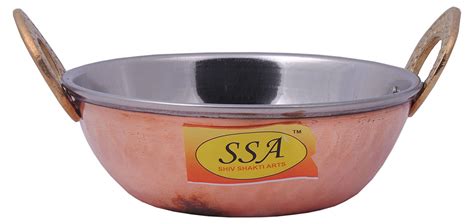 SHIV SHAKTI ARTS Handmade Pure Steel Copper Kadai/Bowl/Handi No 2 ...