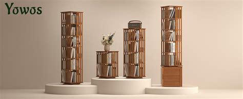 Rotating Bookshelf Tower 360 Display Spinning Bookcase Bamboo Bookshelf ...