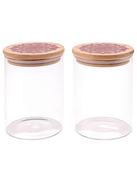Buy UMAI Pack of 2 Borosilicate Jars with Printed Bamboo Lids | 600ml ...