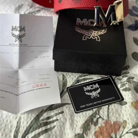 Red MCM belt with silver details - Depop