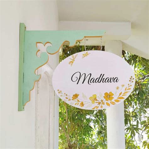 Hand-painted Hanging Name Plate - Mint Green Oval White Yellow Flowers ...
