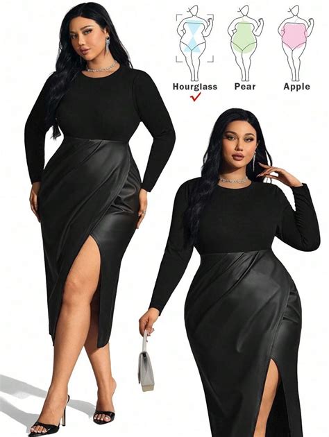 Hourglow Plus Size Women's Autumn Sexy PU Leather Patchwork Waist High ...