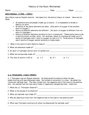 History of the Atom Worksheet - Fill and Sign Printable Template Online