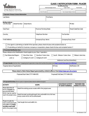 Fillable Online emr gov yk Class 1 notification form - placer - Energy ...