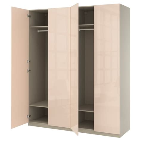 PAX / FARDAL wardrobe combination, grey-beige/high-gloss light orange ...