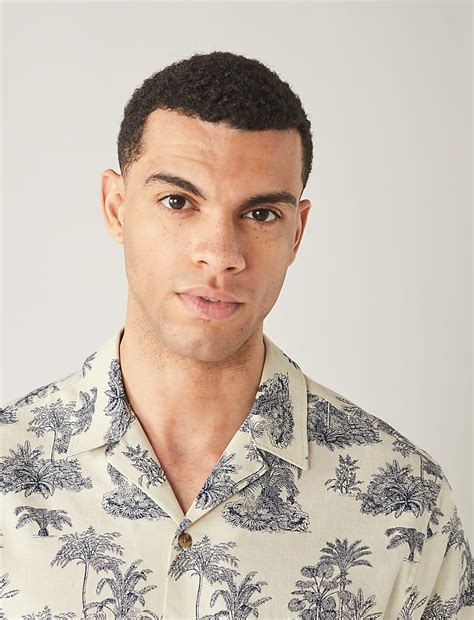 Buy Pure Cotton Palm Tree Print Cuban Collar Shirt at Marks & Spencer