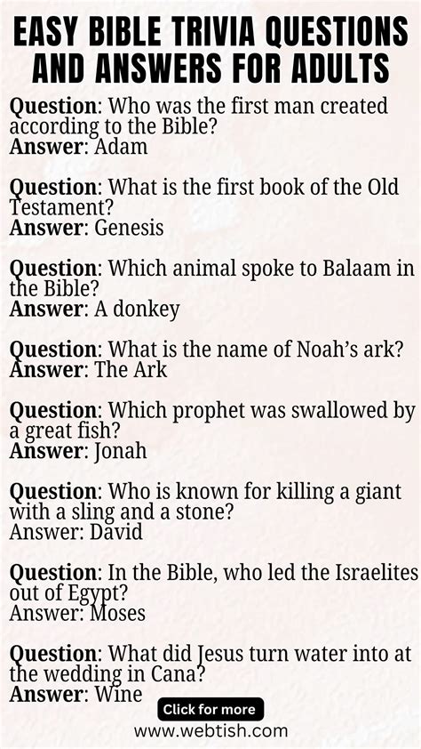 100 bible trivia questions and answers for adults easy and hard – Artofit