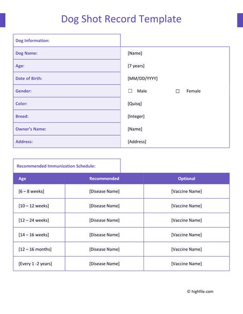 Dog Shot Record Template - Word | PDF | Google Docs