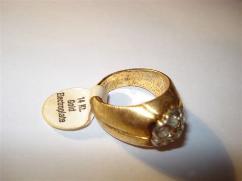 Vintage Mens Cluster Clear Stone Ring 18 KT GE 80's Never Worn! UNCA ...