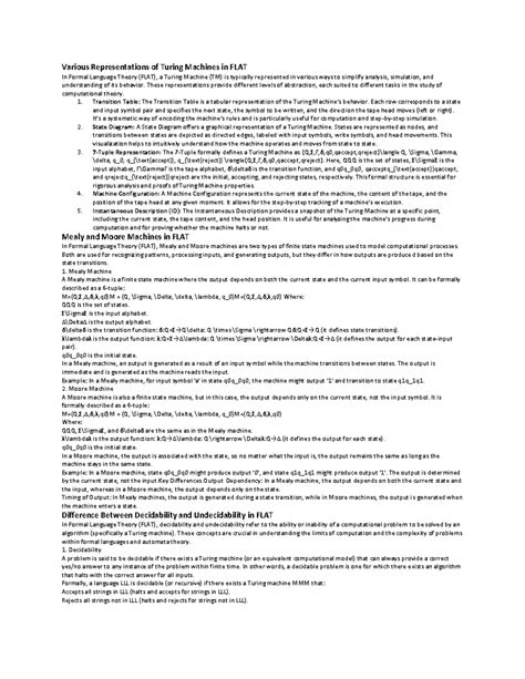 Comprehensive Notes on Formal Language Theory (FLAT) Concepts - Studocu