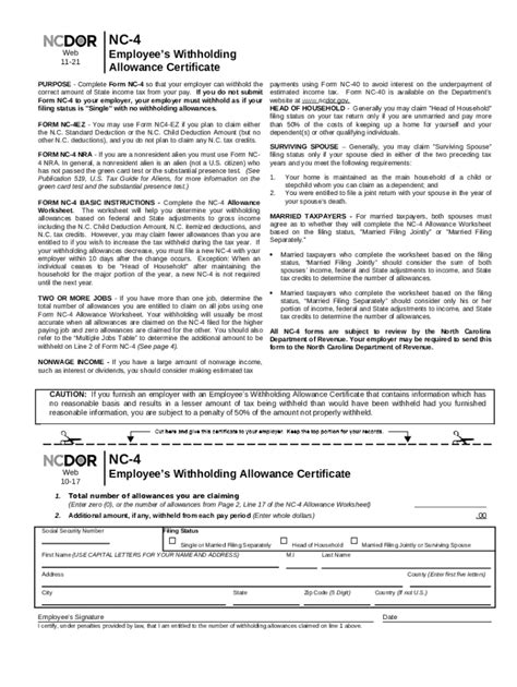 NC-4 Employee’s Withholding Allowance Certificate - Blank Fillable ...
