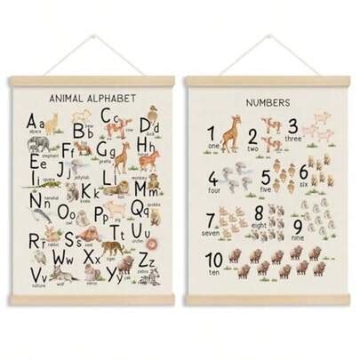 Animal Nursery Alphabet Numbers Poster Hanger Frame ABC Alphabet 1 To ...