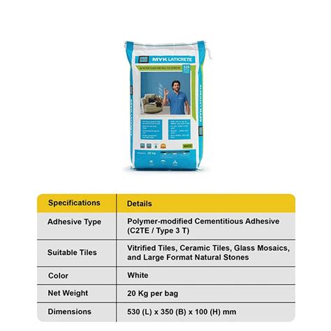 MYK Laticrete 325 High Flex Tile & Stone Adhesive, White, 20 Kg Bag ...