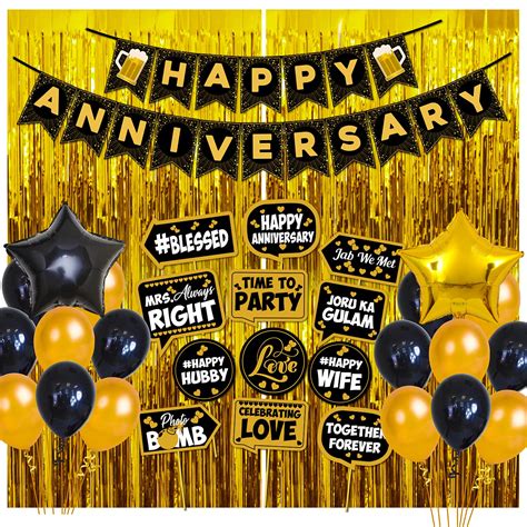 Party Propz Happy Anniversary Decoration Items Kit - 42Pcs Golden ...