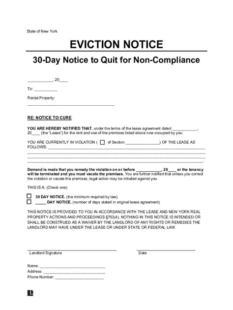 New York 30-Day Eviction Notice - Blank Fillable Template | Fill Out ...