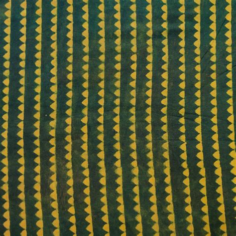 Pre-Cut 1.40 Meters Pure Cotton Ajrak Persian Green With Yellow Triang ...