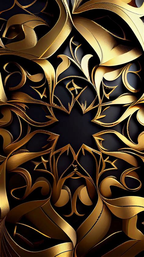 Intricate Gold and Black Wallpaper with Swirls