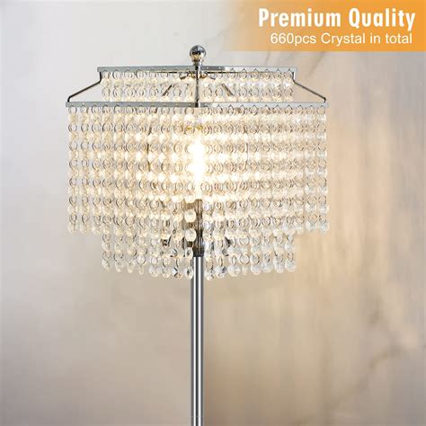 Luvkczc Silver Crystal Floor Lamp, Modern Standing Lamps with Double ...