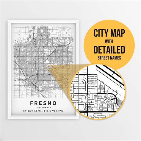 Printable Map of Fresno, California, USA With Street Names - Instant ...