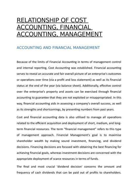 Relationship OF COST Accounting - RELATIONSHIP OF COST ACCOUNTING ...