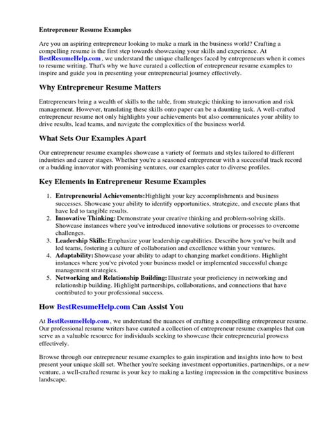 Entrepreneur Resume 的图像结果