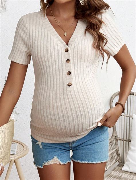SHEIN Maternity Vacation Style V-Neck Long T-Shirt | SHEIN USA