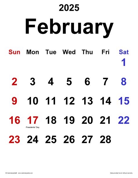 February 2025 Calendar | Templates for PDF, Excel and Word
