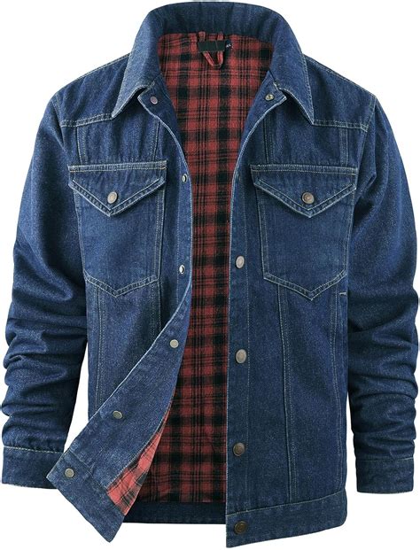 Flygo Mens Flannel Lined Denim Jacket Snap Cowboy Cut Western Classic ...