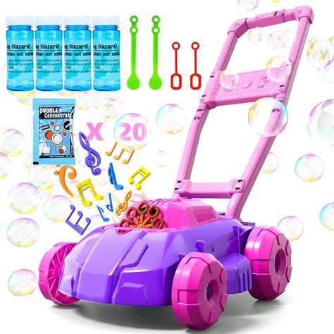 Amazon.com: Bennol Pink and Purple Bubble Lawn Mower for Toddlers, Kids ...