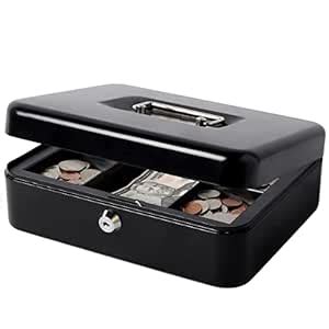 LOXBEE Metal Cash Box & Jewelry Safe Locker with Plastic Coin Tray ...