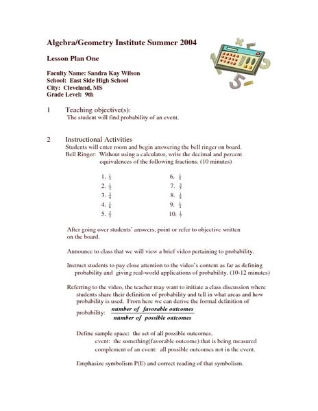 Image result for Possible Learning Objective for Lesson On Probability
