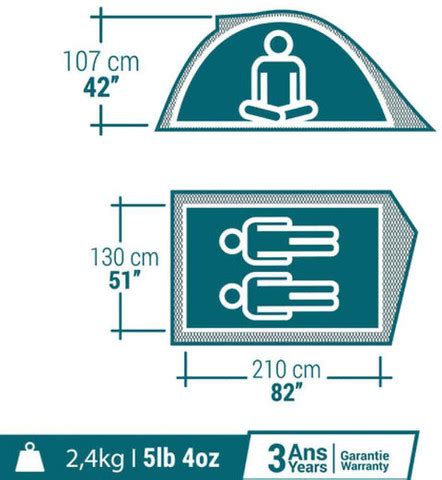 QUECHUA by Decathlon Polyester Camping Tent MH100 2 Person (Grey) Tent ...