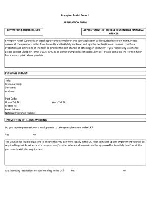 Fillable Online Brympton Parish Council APPLICATION FORM BRYMPTON ...