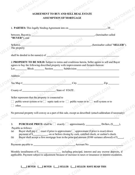 Agreement to Buy and Sell Real Estate Assumption of Mortgage | US Legal ...